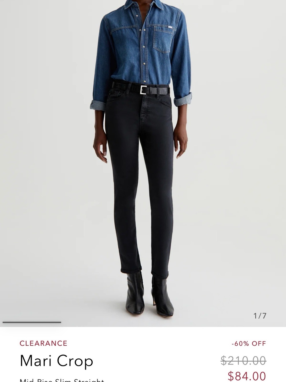 Ag Adriano Goldschmied Mari Crop Mid-Rise Slim Straight Jeans in Faded Black